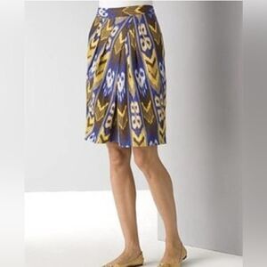 Tory Burch Blue Yellow Jemima Ikat Metallic Linen Pencil Skirt Size 12